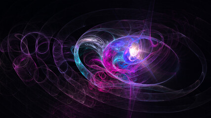 Abstract chaotic neon pattern on a dark background