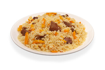 
Uzbek pilaf on a white plate