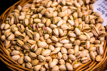 Roasted and salted pistachios in shell