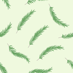 Seamless pattern with sprigs of rosemary on a light green background.