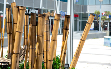 decorative fence made of dry bamboo stems