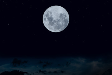Fototapeta na wymiar Full moon in the dark night.