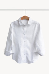 White shirt hanging on shoulders on a white background
