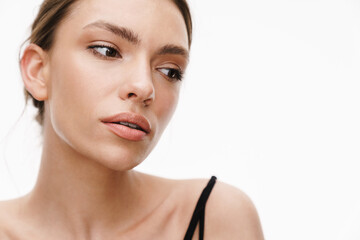 Obraz premium Image of beautiful caucasian young brunette woman standing isolated