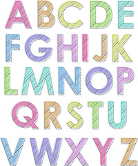 Rainbow Alphabet Font with Line Pattern Inside Letters