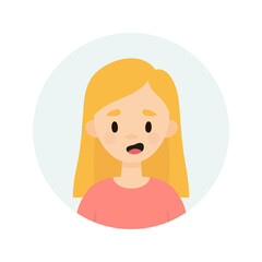 Happy girl on a white background.  Avatar of a young woman talking.