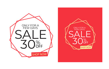 Geometric elegant sale 30% off discount banner, special offer red label, Vector Modern Sticker Illustration, isolated vector design
