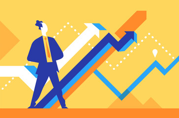 Un uomo di successo guarda il grafico di crescita del suo business	