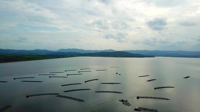 Barrage Nature View - High aerial view in daytime by drone. Suphanburi - Thailand [4k Resolution]
