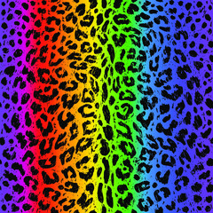 Leopard seamless rainbow pattern. Decorative imitation fur. LGBT community color