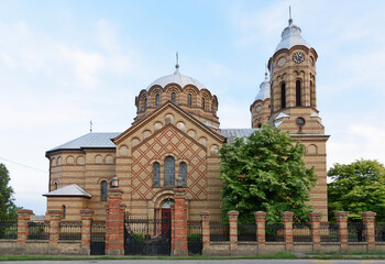 Uzdin, Serbia - June 04, 2020: The Romanian Orthodox Church of St. George in Uzdin, a place in the...