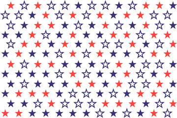 4th of July Stars and Stripes Seamless Pattern, colored as USA Flag. Red, Blue, White Stars and Lines Background for Celebration Holiday American President Day, memorial day, Vector Illustration