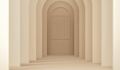 Abstract minimal scene with geometrical forms. Abstract background. Scene to show cosmetic podructs in cream colors. Showcase, shopfront, display case. 3d render.
