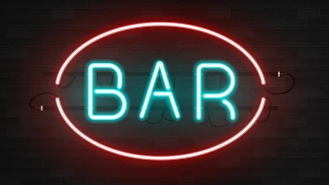 Neon sign. Bar concept. Realistic vector animation
