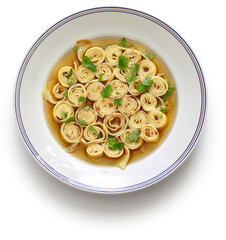 austrian and south germany sliced pancake soup, frittatensuppe, pfannkuchensuppe