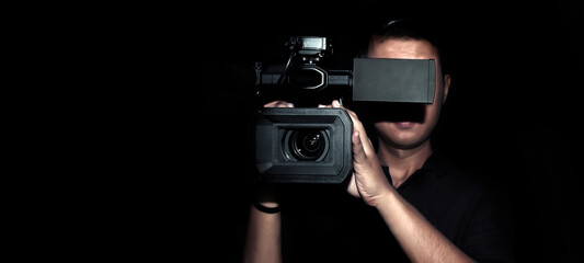 cameraman record movie with digital camera make clip