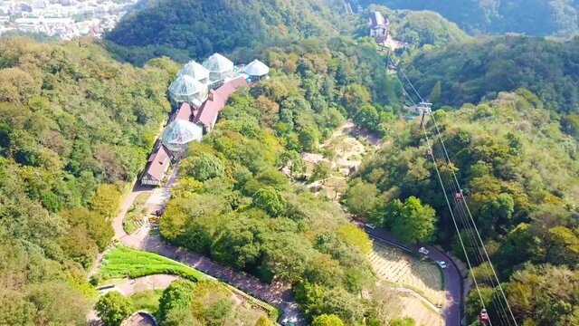 Nunobiki Herb Garden - High aerial view in daytime by drone. The best ever landmark ,Kobe - Japan [4k Resolution]