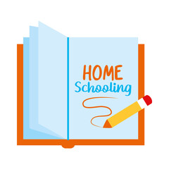 pencil and book with home schooling lettering design