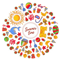 Summer beach vacation colorful vector icons set 