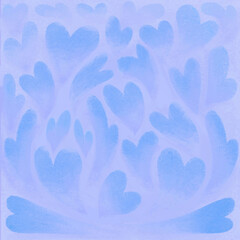 Blue Hearts Background. Gouache Digital Painting Illustration.