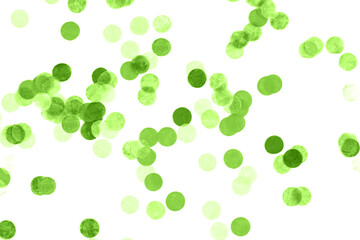 Festive green confetti background. Flat lay style.
