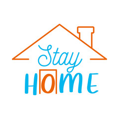 Stay home lettering design with house roof shape