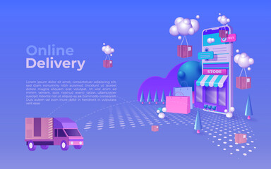 Shopping online concept, online trading for web page, website, template and background. Vector illustration
