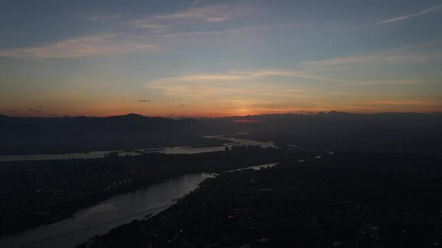 City sunset aerial photography