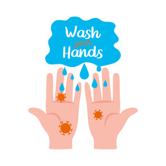 wash your hands lettering design with infected hands icon