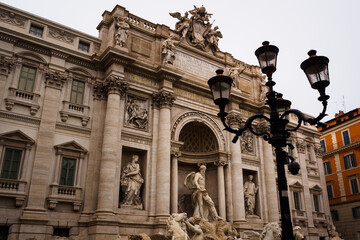 Fototapeta na wymiar Statue of the god Neptune in the Trevi Fountain in Rome