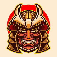 ronin head vector illustration with circle on background