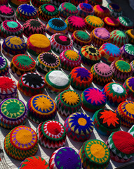 colorful caps in a market