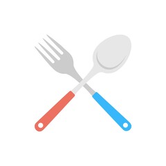 Crossed fork and spoon icon in flat design style.
