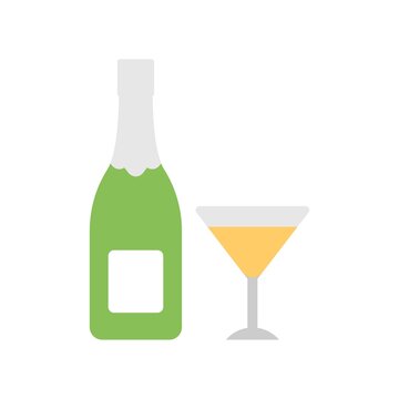 A bottle of champagne with glass icon illustration. Celebration sign.