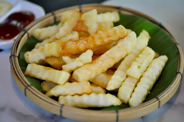 fried potato, French fries with ketchup