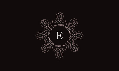 Elegant calligraphic ornament with the letter E. Monogram in brown. Business sign is identical for a boutique, jewelry, restaurant, cafe, hotel, labels.