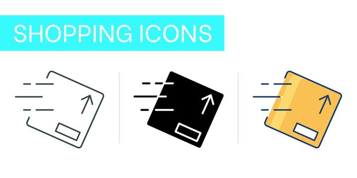Icons set, box, fast parcel delivery