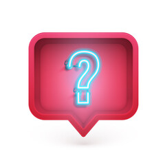 Neon question mark in a 3D speech box, vector illustration