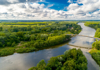 Fototapeta premium View of the bridge and the Desna River from a height..