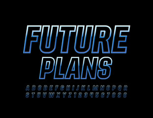 Vector business template Future Plans with Blue metallic Font. Reflective Alphabet Letters and Numbers