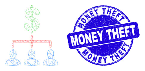 Web carcass dollar clients structure icon and Money Theft stamp. Blue vector rounded scratched seal stamp with Money Theft text.