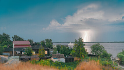 lightning on the river Ob