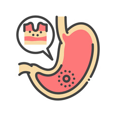 Stomach disease gastritis line color icon. Gastric inflammation. Human organ concept. Sign for web page, mobile app, button, logo. Vector isolated element. Editable stroke