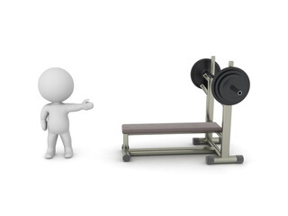 3D Character showing bench press