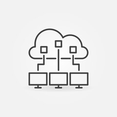 Cloud Computing outline icon. Vector Cloud with three Computers concept line symbol