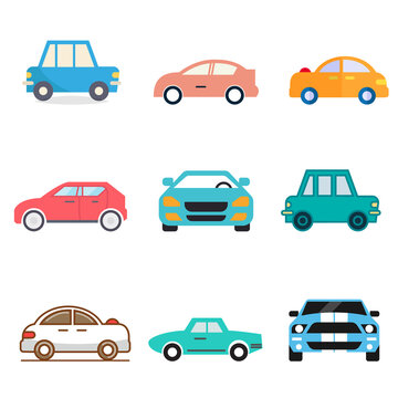 flat icons for Car side view and car front,vector illustrations