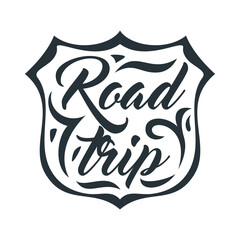 Road trip emblem on white background. Vector illustration
