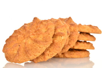 Fragrant tasty, sweet cereal cookies, close-up, on a white background.