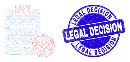 Web carcass accept pad text pictogram and Legal Decision seal. Blue vector rounded textured seal stamp with Legal Decision title.