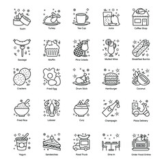 
Food and Drinks line Icons Pack
